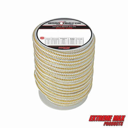 EXTREME MAX Extreme Max 3006.2324 BoatTector Double Braid Nylon Dock Line - 3/4" x 40', White & Gold 3006.2324